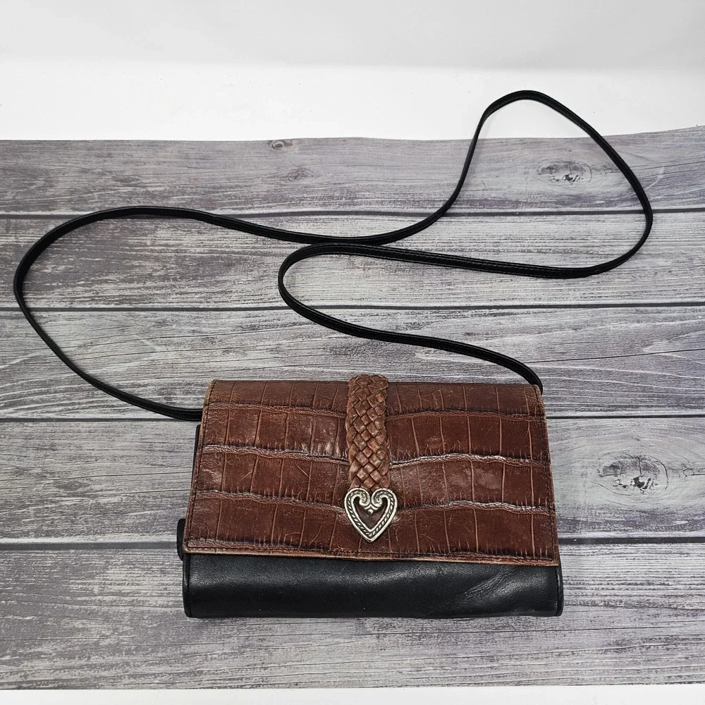 Brighton Brown Croc Embossed Patent Leather Crossbody Bag Wallet